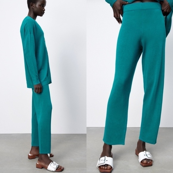 NEW Zara Straight Leg‎ Linen Blend Knit Pants in Size Small - Picture 1 of 10